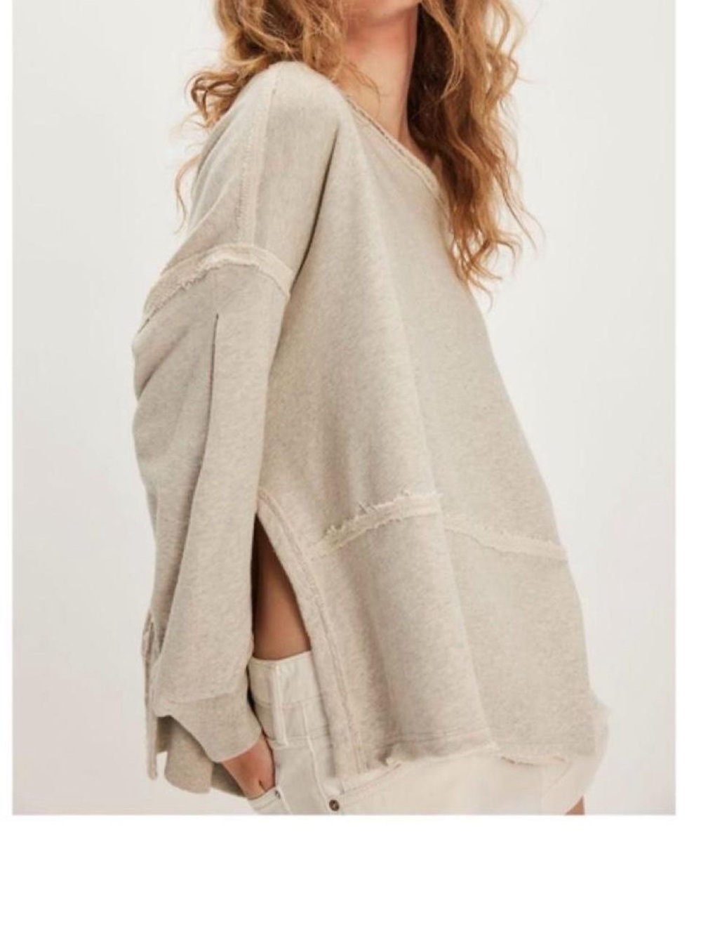 Free People Split-Side Oversized Sweater in Cream